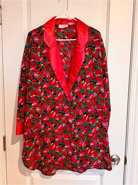 VTG Victoria's Secret Gold Label red floral tulip robe nightgown Sz S